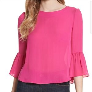 Alice + Olivia Bernice Pink Bell Sleeve Silk Top